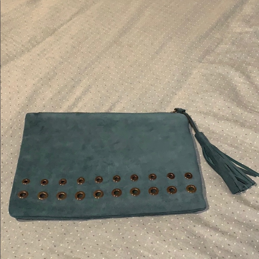 Jcrew suede clutch with rose gold rivets